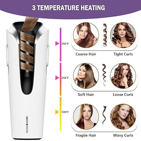 RKXQT Curling Iron Automatic Curling Iron Professional Anti-Tangle Cordless Hair Curler with 3 Temps Portable Curling Wand Ceramic Rotating Curling Iron 2 Ways Rotary Heating 4 Seconds Quick Styling