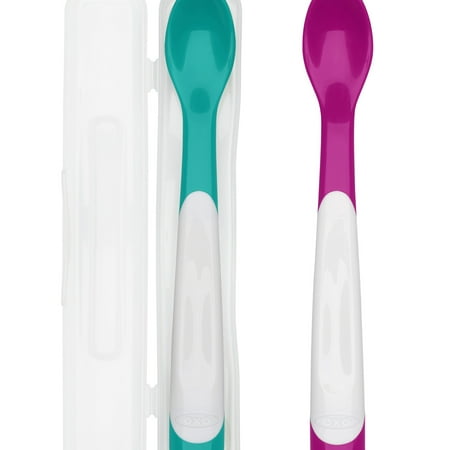 OXO Tot On-The-Go Infant Feeding Spoon With Case, Teal & Pink