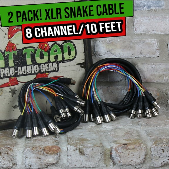 Fat Toad (2 PACK) XLR Snake Cable 8 Channel 10FT Patch Multicore Pro-Audio 3-Pin