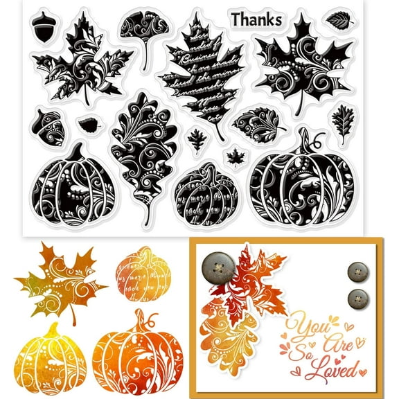 1 sheet Autumn Leaves Clear Stamps for DIY Scrapbooking Fall Pumpkin Silicone Stamp Seals Transparent Stamps for Thanksgiving Day Cards Making Photo Album Journal Home Decoration