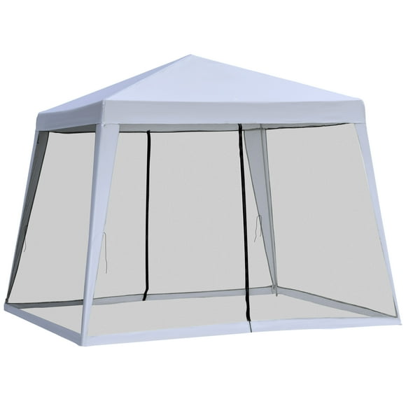 Outsunny 10x10ft Party Tent Canopy with Netting, Patio Screen House Slant Leg Outdoor Gazebo Sun Shade Shelter, Grey