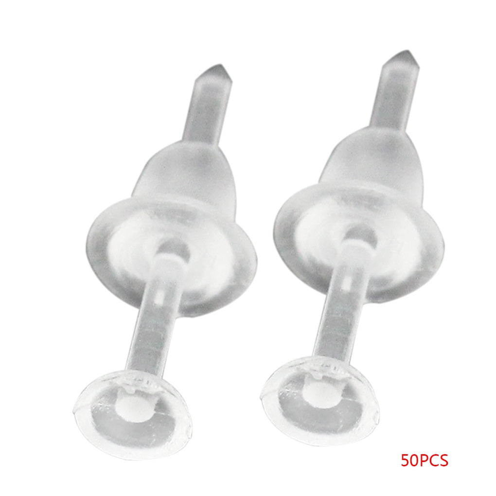 50Pcs Flat Head Ear Studs Retainers Clear Plastic Ear Stud Earring Replacement F 