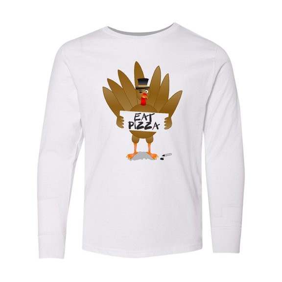 Inktastic Turkey Holding a Sign Says Eat Pizza Long Sleeve Youth T-Shirt