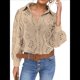 thumbnail image 2 of Blusa de Mujer con Mangas Largas Abullonadas, Cuello en V, Botones, Encaje Calado y Bordado Albaricoque XS, 2 of 10