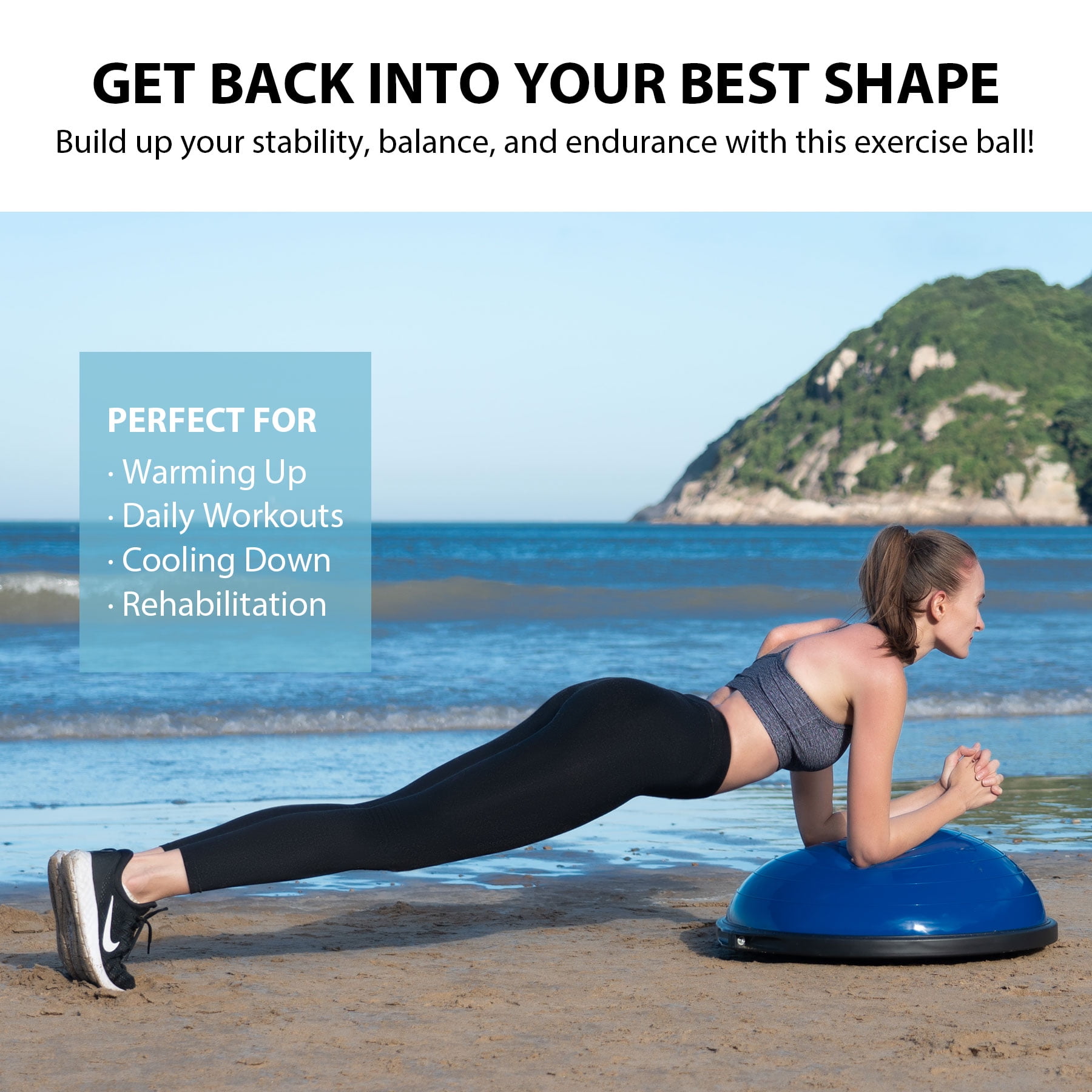ZELUS 25in. Balance Ball, 1500lb Inflatable Half Exercise Ball Wobble Board Balance Trainer w Nonslip Base, Half Yoga Ball Strength Training Equipment w 2 Bands, Pump, Extra Ball Included, Blue