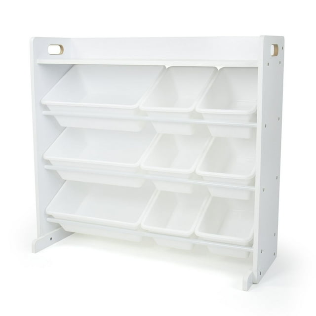 Système de rangement pour jouets avec tablette et 9 bacs de rangement, blanc