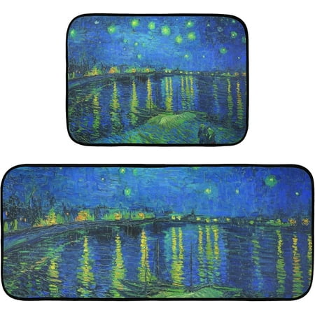 

SKYSONIC Starry Night 2 Pieces Kitchen Rug Cushioned Anti-Fatigue Kitchen Rugs Set for Home Office Laundry 19.7 x 27.6 +19.7 x 47.2