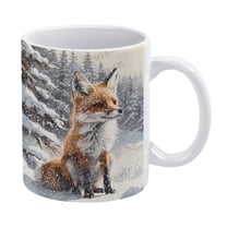 Novelty Coffee Mug - Winter Fox Coffee Cups Ceramic Coffee Mugs with Handle, Unique Latte Tea Cup for Office and Home, Gifts for Men and Women - 330 ml / 11 oz White Ceramic Mug