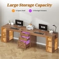thumbnail image 5 of SEDETA Farmhouse 96.5" Computer Desk with Drawers, 2 Person Home Office Desk, Gaming Double Desk with Storage Shelves, Long Two Person Writing Desk, Brown, 5 of 8