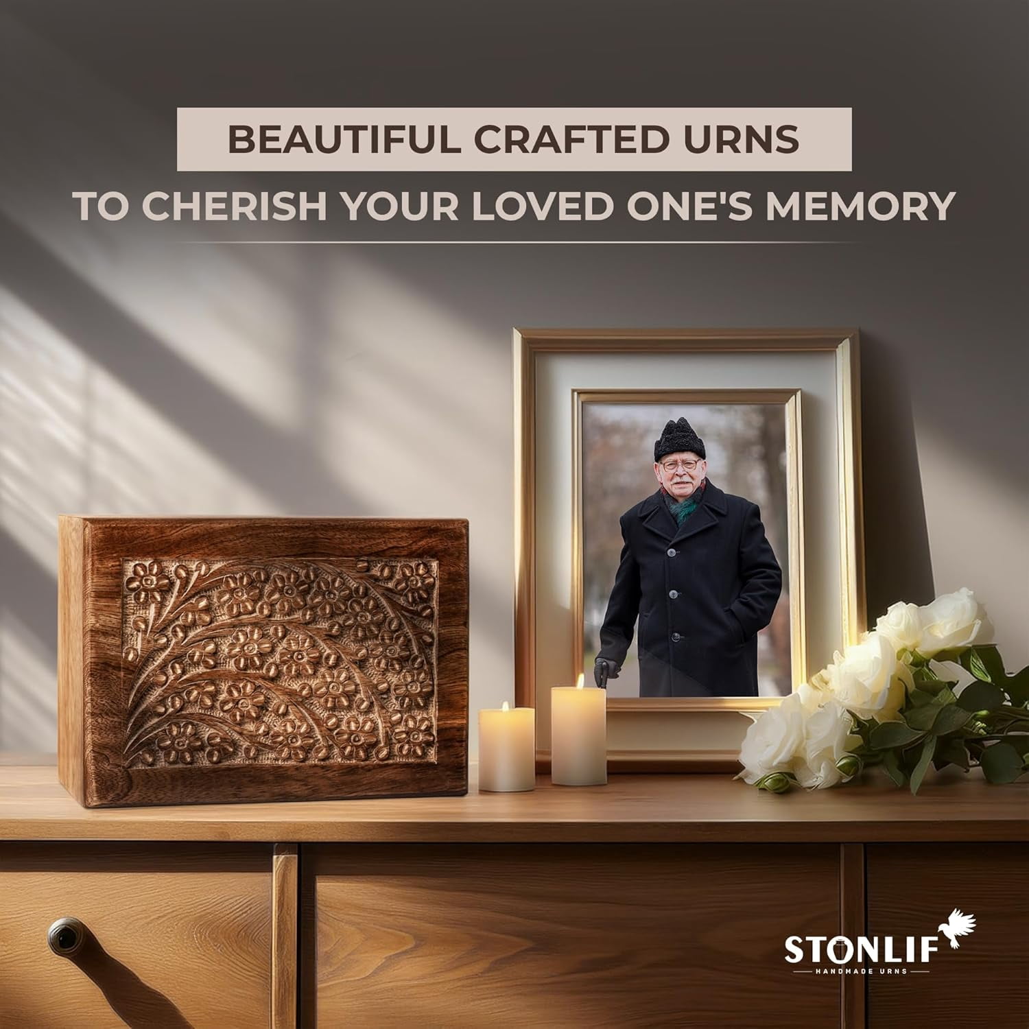 Cremation Urns for Human Ashes - Wooden Box and Casket for Men, Women and Child Ashes - Funeral Memorial Burial Urn for Cat Dog Pet Ashes- Small (36 Cu/in)