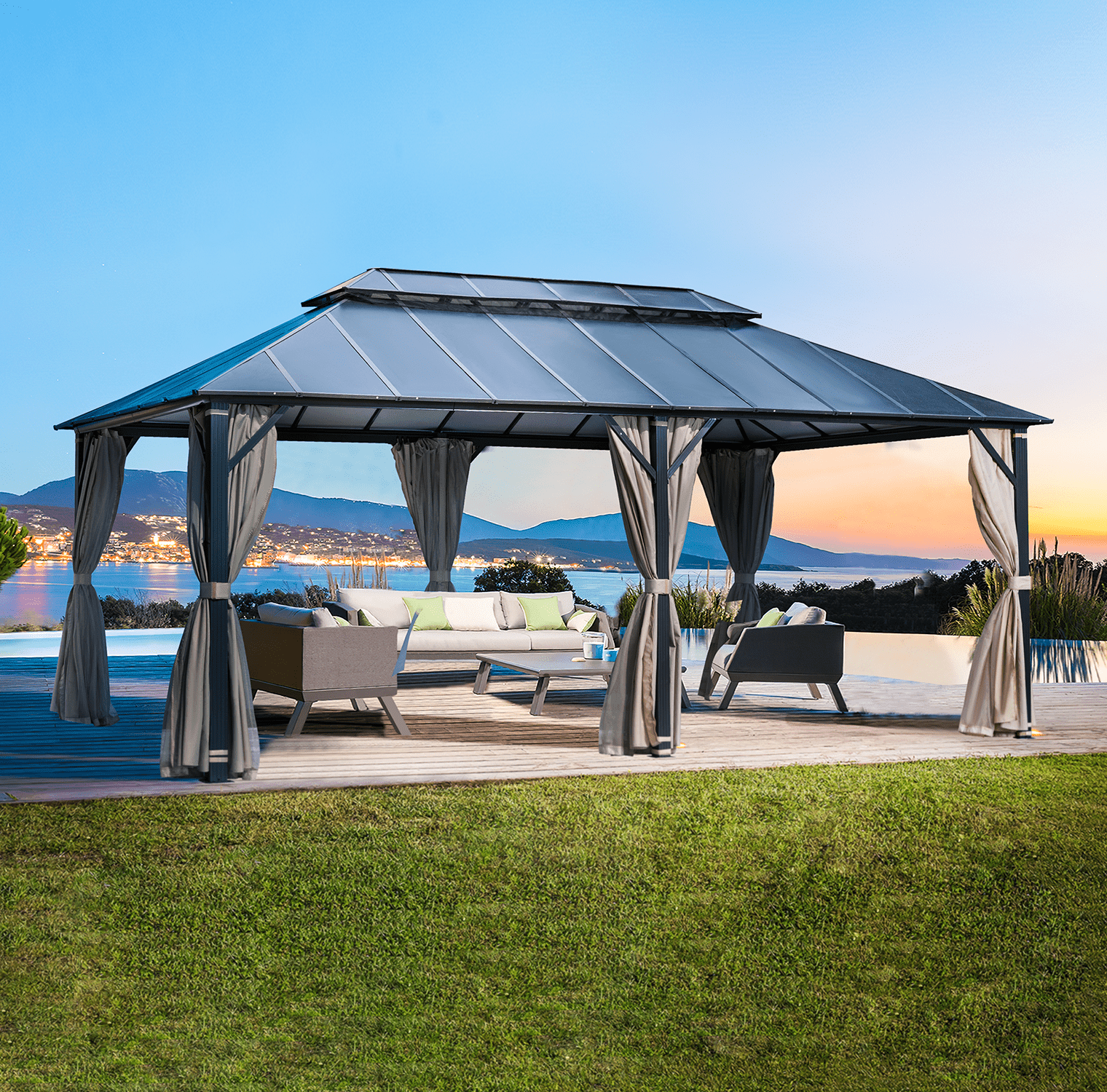 Yoleny 12x20 Ft Hardtop Gazebo Double Roof, Permanent Outdoor Aluminum