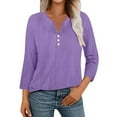 thumbnail image 3 of AKEGAMN Cotton Linen Button Down Tops 3/4 Length Sleeve Casual Blouses, Purple S-5XL, 3 of 9