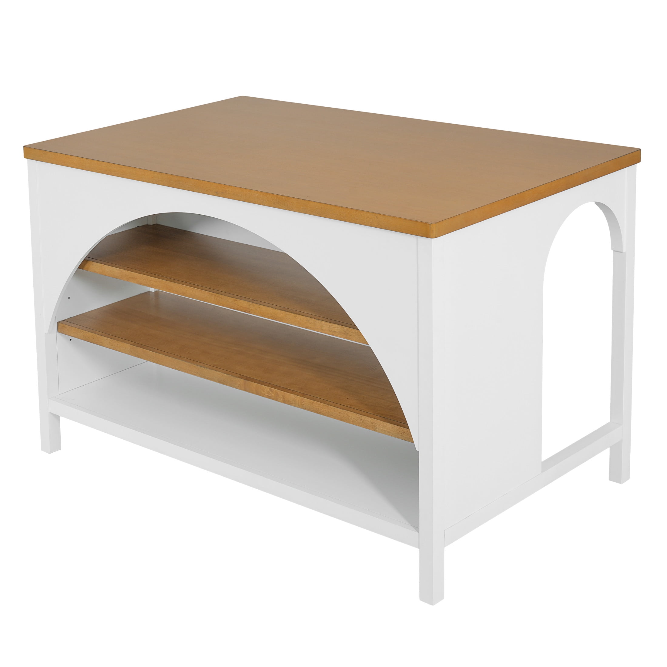 Christopher Knight Home 56" Farmhouse Kitchen Island Cart with Open Storage Shelves, Wood Top, White