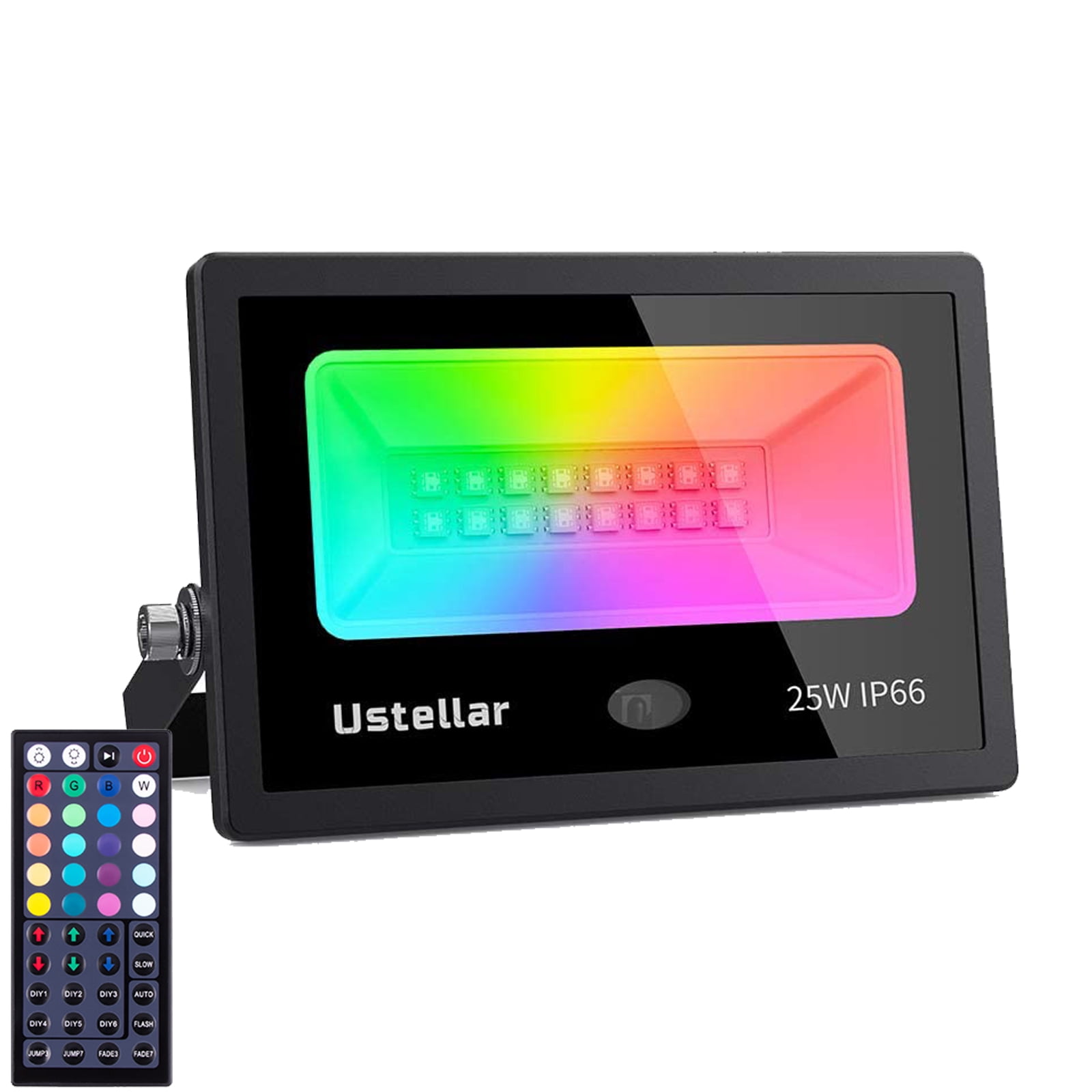Ustellar 25W RGB LED Flood Light, IP66 Waterproof, Dimmable, Color Changing  Floodlight, Remote Control RGB Spotlight, With Memory Function