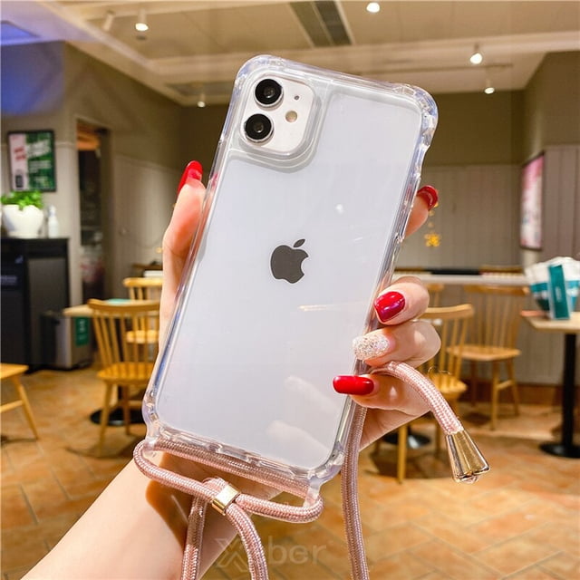 Funda transparente con correa de cordón para iPhone 13 14 Pro Max 12 11 XR X XS Mini 6S 7 8 Plus SE, funda acrílica a prueba de golpes Tan Jianjun unisex