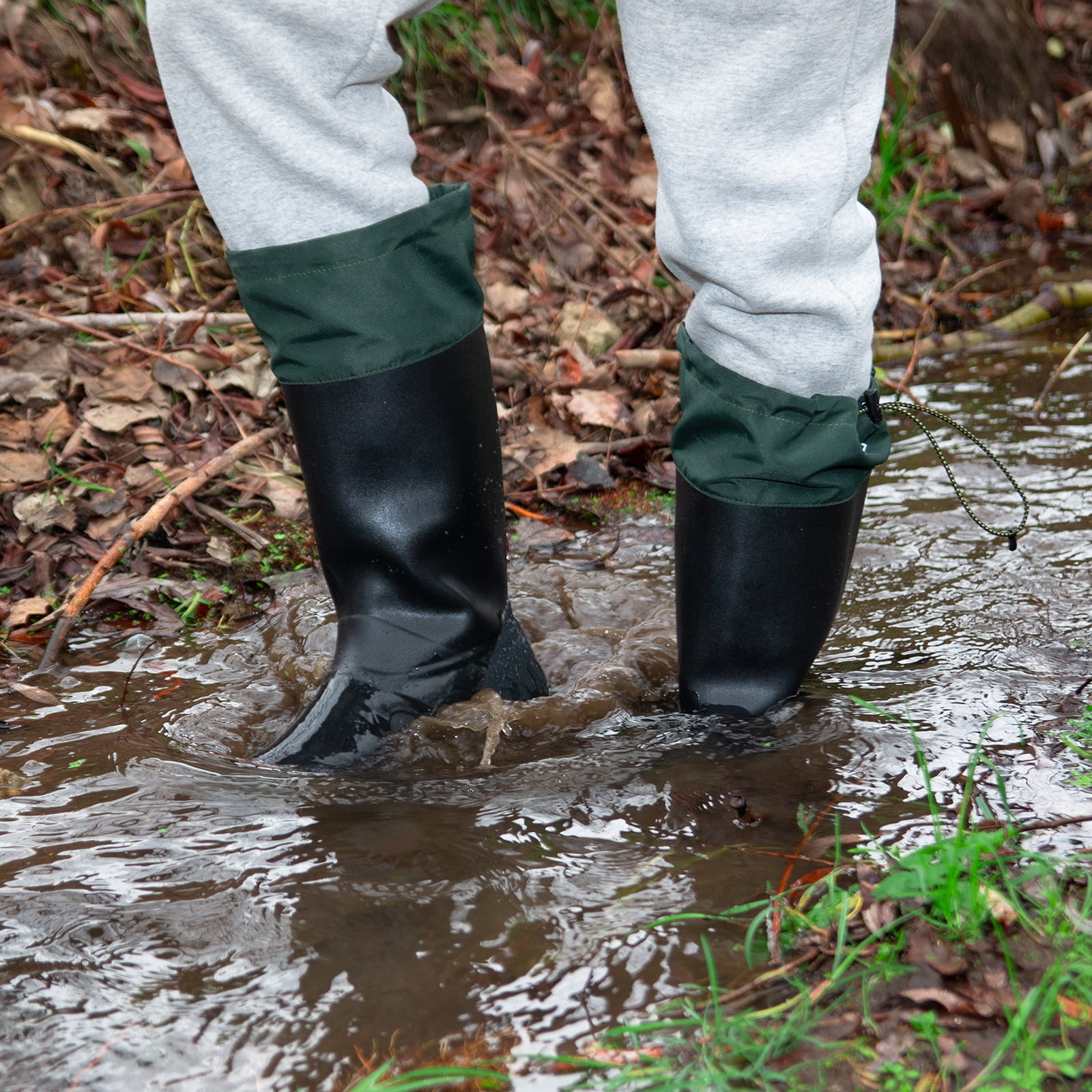 HISEA Men’s Rubber Rain Boots with Adjustable Closure for Men, Green, US Size 9