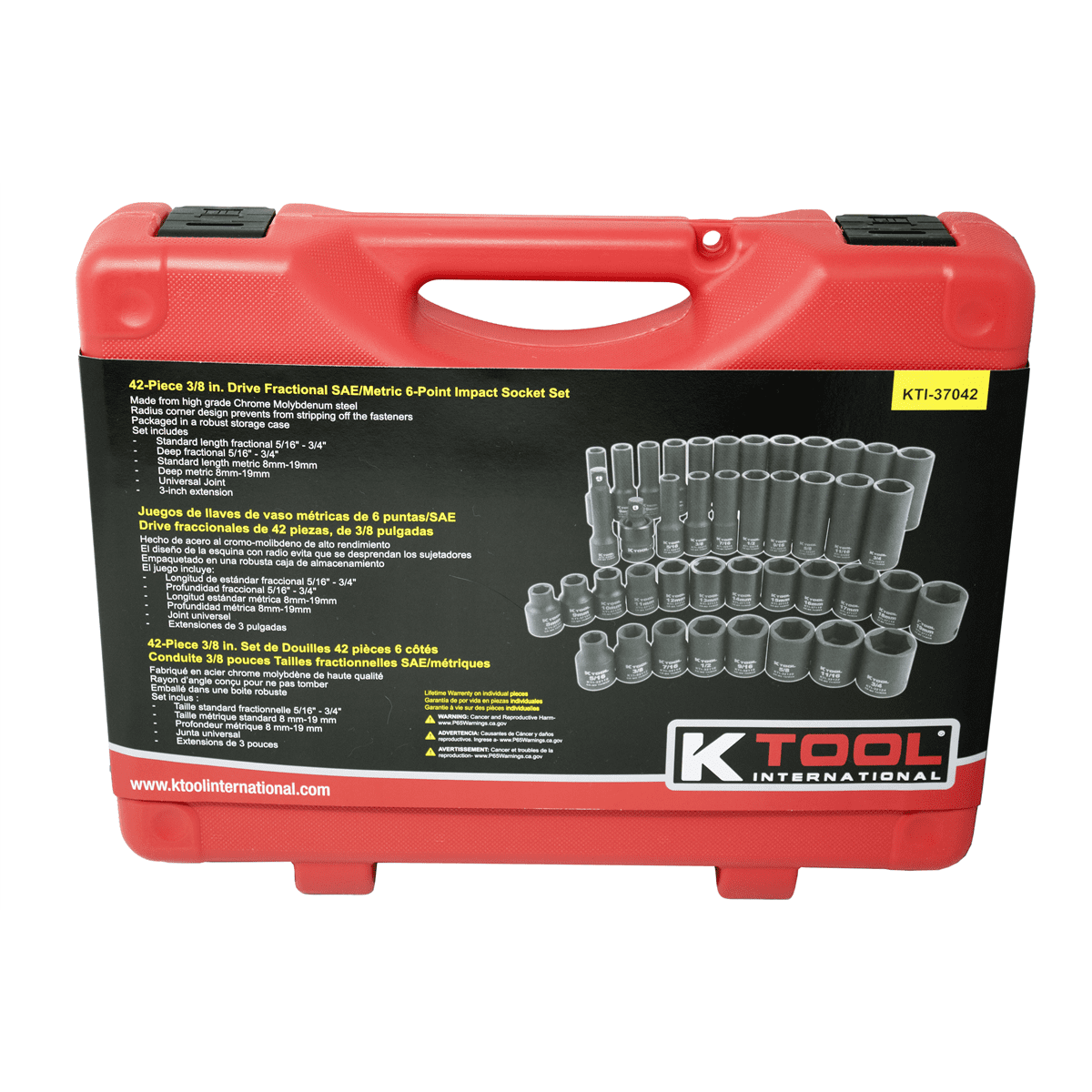K-Tool 37042 42-pc 3/8" Drive 6pt Fractional SAE & Metric Impact Socket Set