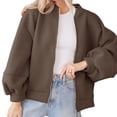 thumbnail image 2 of Lanrern Sleeve Solid Color Women Zipper Up Bomber Jacket Coat, 2 of 5