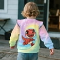 thumbnail image 4 of Yuyamidu Toddler Girl Dinosaur Sweatshirt 1T 2T Rainbow Ruffle Sleeve Crewneck Sweatshirt Graphic Y2K Lightweight Top Comfy Soft Everyday Clothes Casual Fall Outfits, 4 of 8
