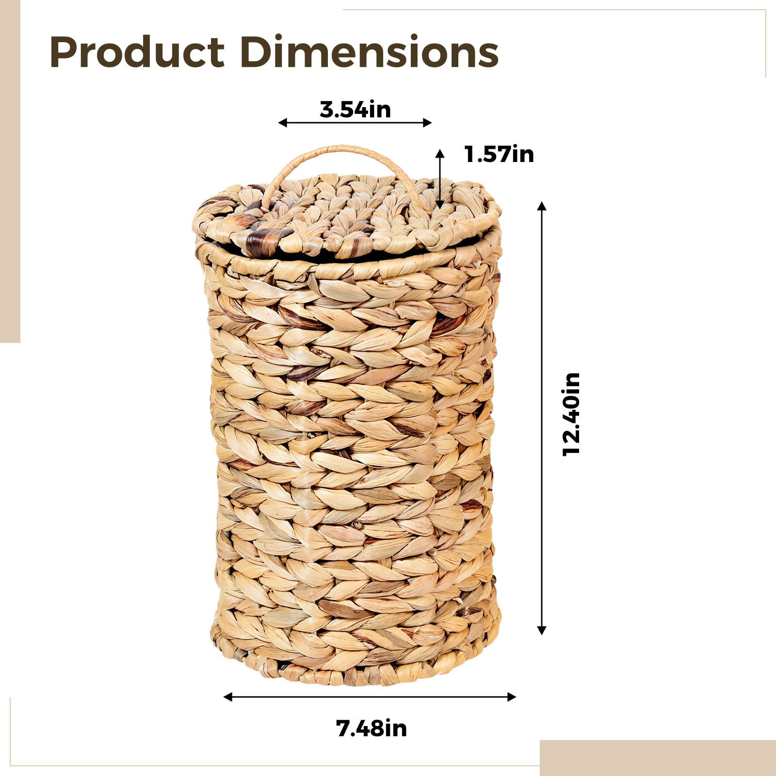 Handwoven Gourd Grass Trash Can with Lid – Rustic Wicker Bathroom Trash Can | Multi-Functional Waste Bin for Kitchen, Office & Home Decor
