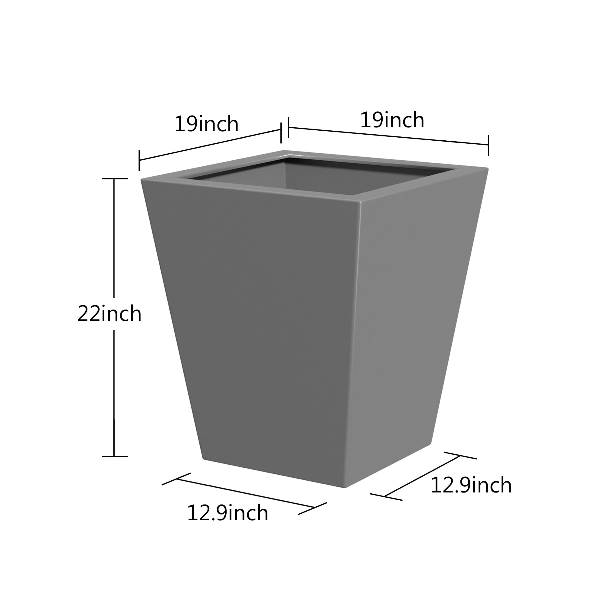MAYEERTY 22"H Metal Tapered Plant Pot, Large Planter with Drainage Hole & Rubber Plug for Indoor Patio Garden, Gray