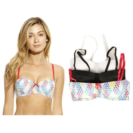 

Just Intimates Bras for Women - Solid / Print / Lace (Pack of 3) (White / Black Lace / Triangle Print 32B)