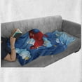thumbnail image 6 of Moon Soft Flannel Fleece Throw Blanket, Retro Airplane Moon and Stars in Sky Jumping Fish and Wavy Sea Print, Cozy Plush for Indoor and Outdoor Use, 70" x 90", Blue and Yellow, by Ambesonne, 6 of 6