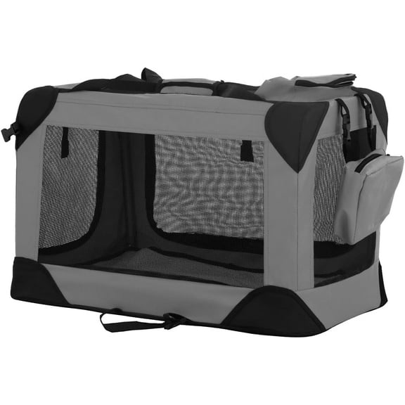 BestPet 24" 3-Door Folding Dog Crate, Lightweight, Portable for Small Dogs, Grey, Indoor/Outdoor Use