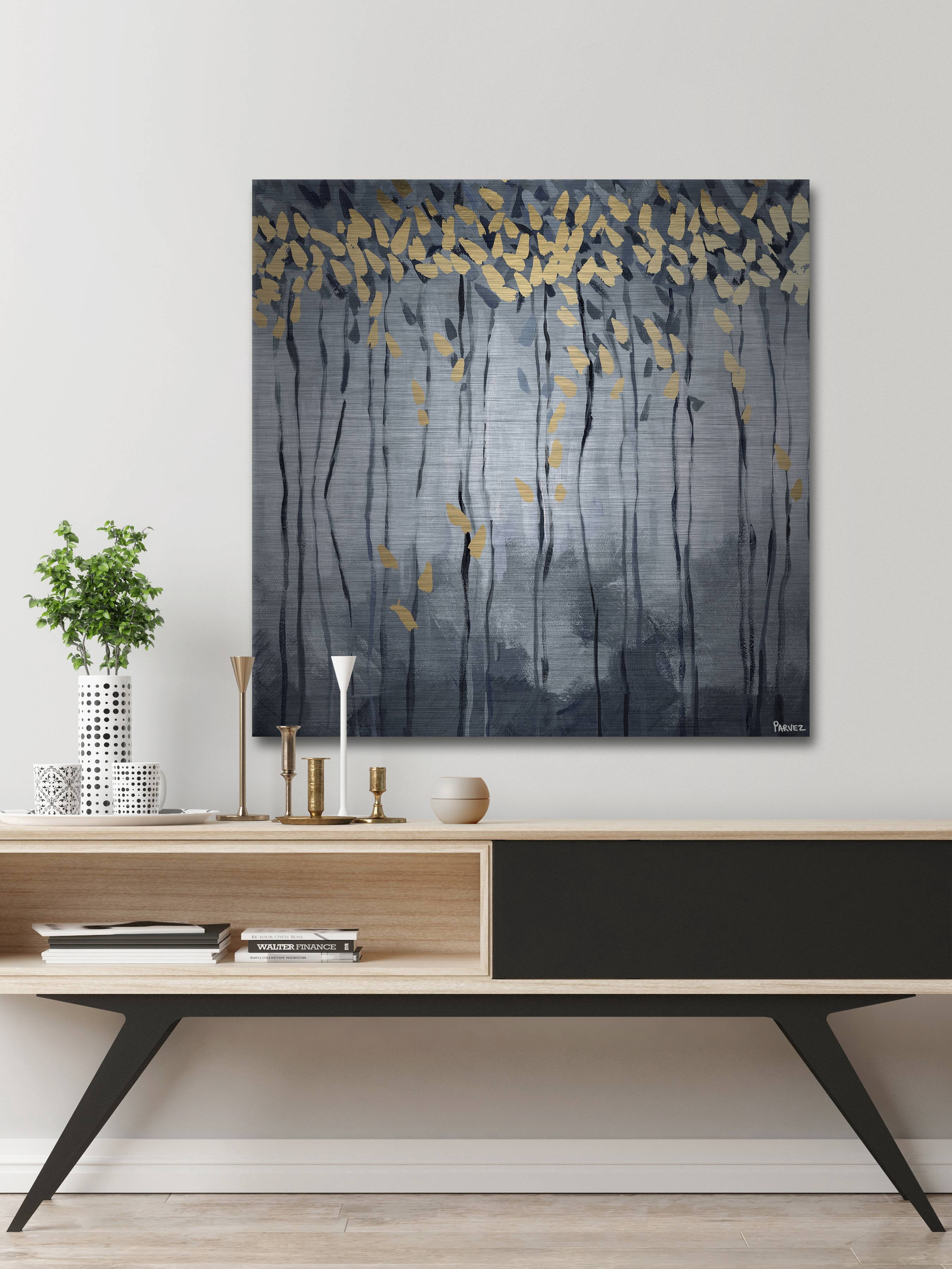 Parvez Taj "Golden Leaves" Painting Print on Brushed Aluminum