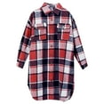 thumbnail image 5 of idosla Womens Plaid Shacket Jacket Long Corduroy Shirt Casual Lapel Button Down Flannel Trench Coats (Red, XXL), 5 of 5