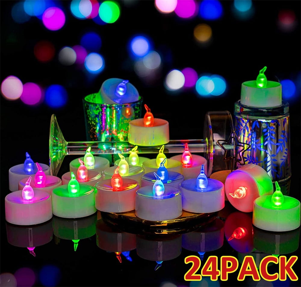 24Pack Flameless LED Tea Light , Multicolor Battery Operated Votive