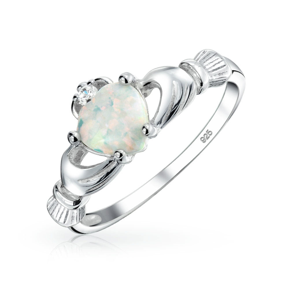 BFF Triquetra Celtic Love Knot Oval White Created Opal Ring For Teen For Women 925 Sterling Silver