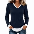 thumbnail image 2 of Women's Casual 2 in 1 Pullover Long Sleeve Layered Shirts V Neck Solid Color Blouse Fall Fashion Outfits, 2 of 9