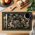 thumbnail image 2 of Black Spring Floral Placemats Set of 6 Elegant Pastoral Flowers Birds Retro Art Place Mats Indoor Wipeable Table Mats Washable Dining Table Placemats for Kitchen Holiday Party Home Decor 13x19 Inch, 2 of 9