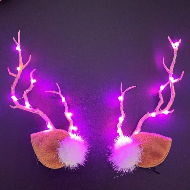 Pinzas para el pelo con astas de reno LED | Diademas luminosas para fiestas navideñas | Accesorios para el pelo con luz | Tocados y accesorios de fotografía festivos