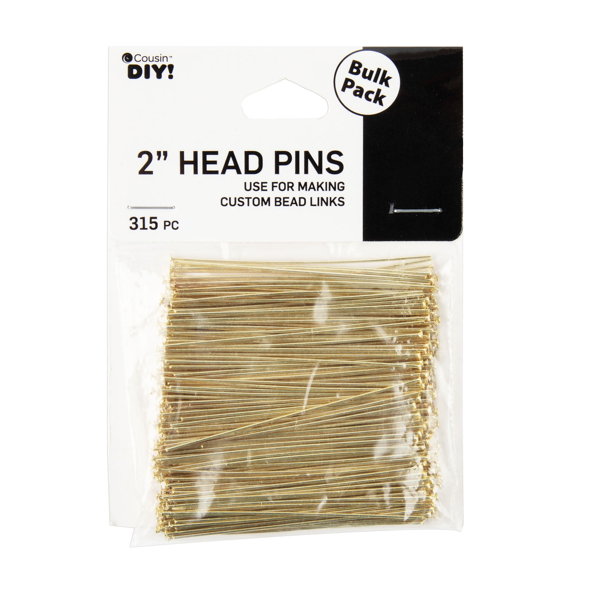 Cousin DIY Polished Metal Gold Head Pin Bulk Pack, 2 in x 5 mm Head, 315 Piece, Straight