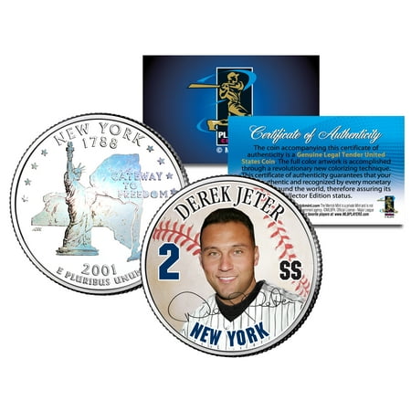 Front Back Quarter - DEREK JETER New York State Quarter Colorized US Coin with Rare HOLOGRAM on back