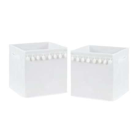 UPC: 0846480086529 | Boho Llama White Pom Pom Fabric Storage Bin (Set of 2) by Sweet Jojo Designs