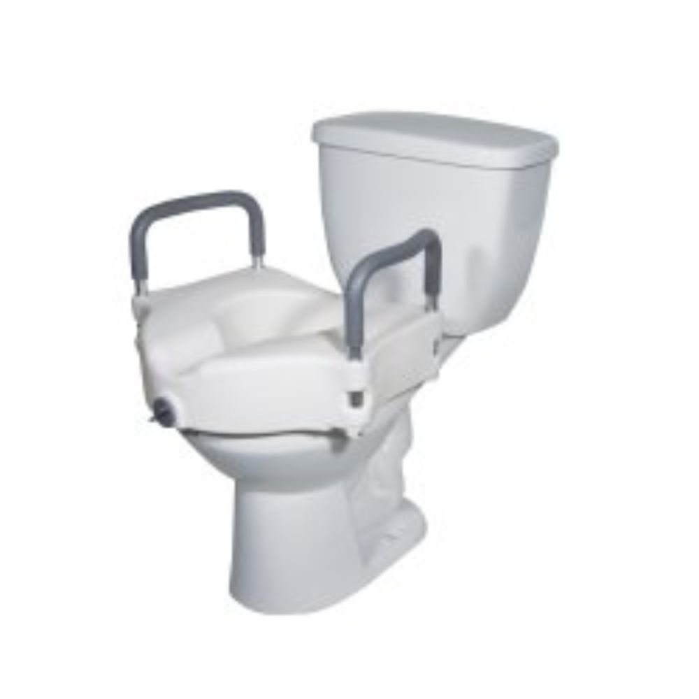 DRIVE MED Raised Toilet Seat with Arms 5" White 300 lbs. RTL12027RA