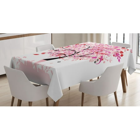 

Tree Tablecloth Abstract Tree with Floral Burst Blossoms Daisies Leaves Butterflies Forest Rectangular Table Cover for Dining Room Kitchen 60 X 90 Inches Brown Red Pink White by Ambesonne