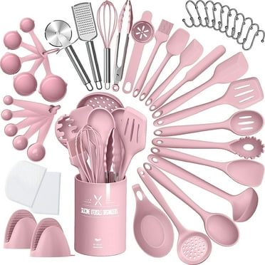 Silicone Cooking Kitchen Utensil Set, 43 Pcs Pink Cooking Utensils Set, Turner, Tongs, Spoon, Spatula, Kitchen Gadgets Tools Set For Nonstick Cookware, Heat Resistant (Dishwasher, BPA Free)