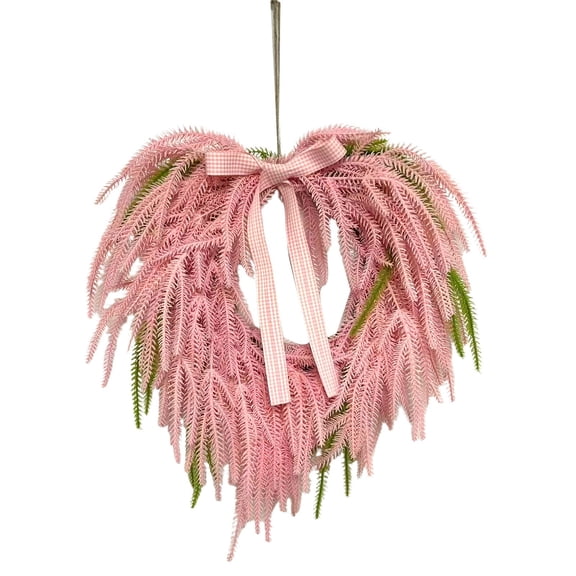 Wreath Heart Shaped Valentine's Day Wreath Pink Heart Shaped Imitation Needles Wreath for Indoor and Outdoor Home