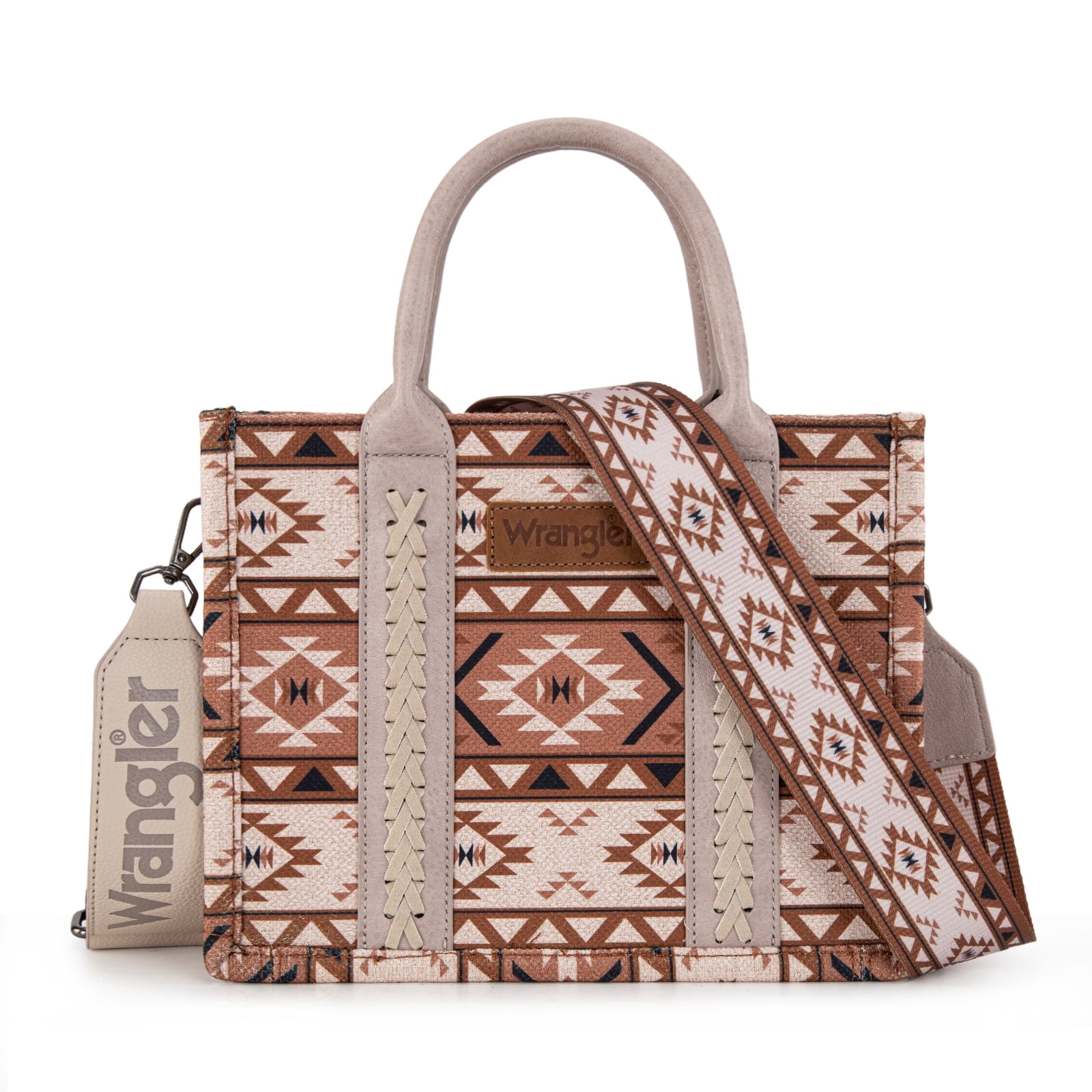 Wrangler Aztec Tote Bag for Women Boho Shoulder Purses and Handbags, Aztec Tan