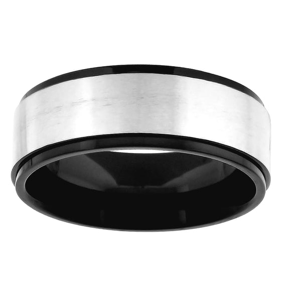 Stainless Steel Mens Two-tone Brushed Center Carbon Fiber Step Edges Comfort-fit Band Ring Size 13 Wedding Band for Men