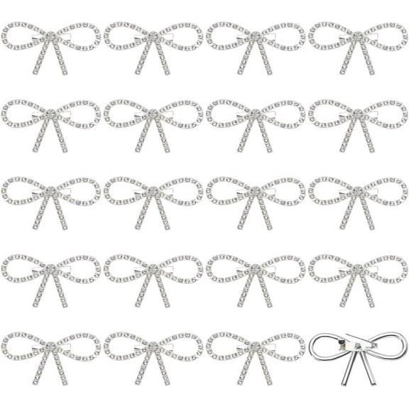 1set 20pcs Bowknot Alloy Rhinestone Brooches for Backpack Clothes Silver 29x51.5mm 20pcs/set
