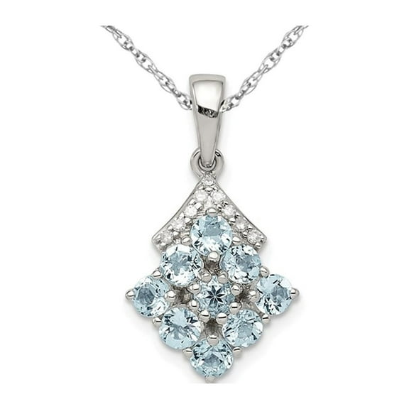 3/4 Carat (Ctw) Aquamarine Cluster Pendant Necklace in Sterling Silver with Chain