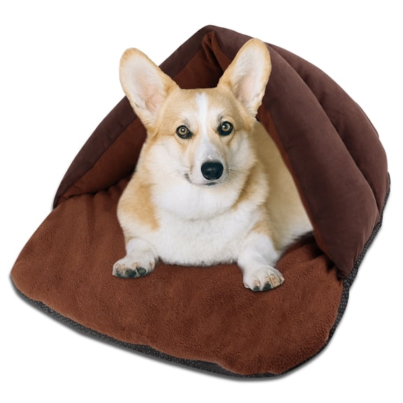 Dog Bed, Ultra Soft Cave Dog Bed, Washable Dog Bed with Waterproof Bottom, Cat Bed, Brown, Medium