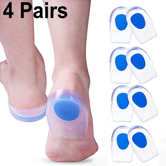 4 Pair Gel Heel Cups Plantar Fasciitis Inserts-Silicone Gel Heel Pads for Heel Pain,Bone Spur,Achilles Pain,Heel pads for Pad,Shock Absorbing Support