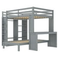 thumbnail image 5 of Queen over Twin Bunk Bed with Dismountable Lower Bed and Desk, Solid Wood Bunk Beds Frame with Built-in Shelves and Wardrobe, Can be Converted into Loft Bed, Grey, 5 of 9