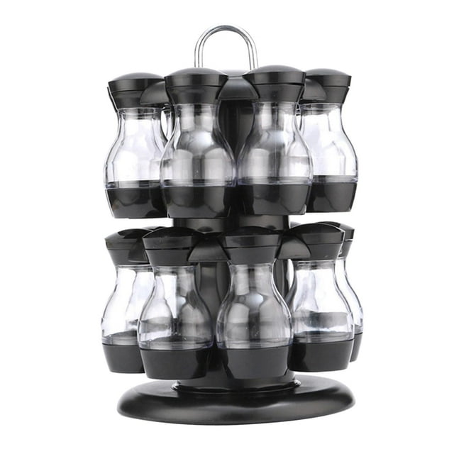 Spice Jars with Rack Seasoning Organizer Jars Set Grinders Jar Revolving Countertop Glass Seasoning Tank , Tow Layer 16 Jar